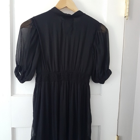 Vintage Y2K Fully Lined Chiffon Lightweight Flowy Mini Dress Black Sz S - Picture 8 of 9